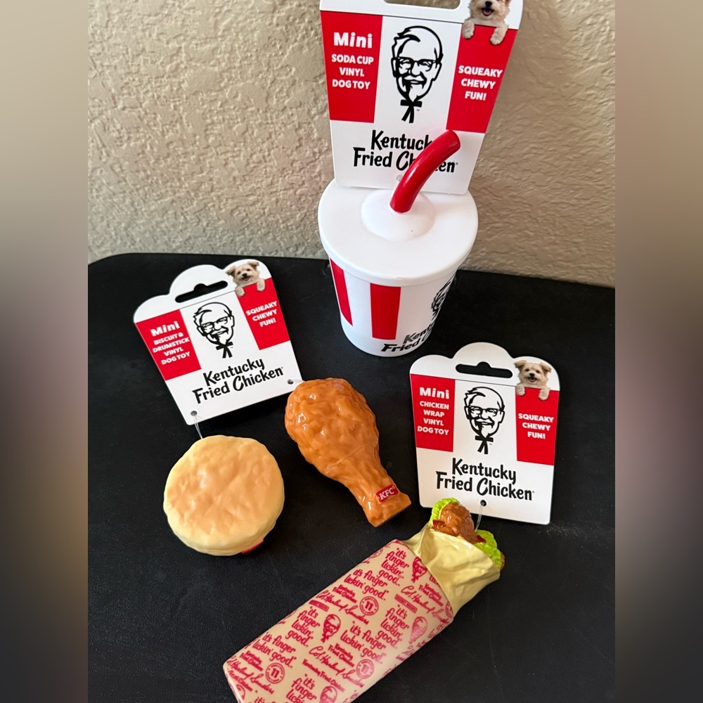 KFC dog toys collection, drumstick drink more